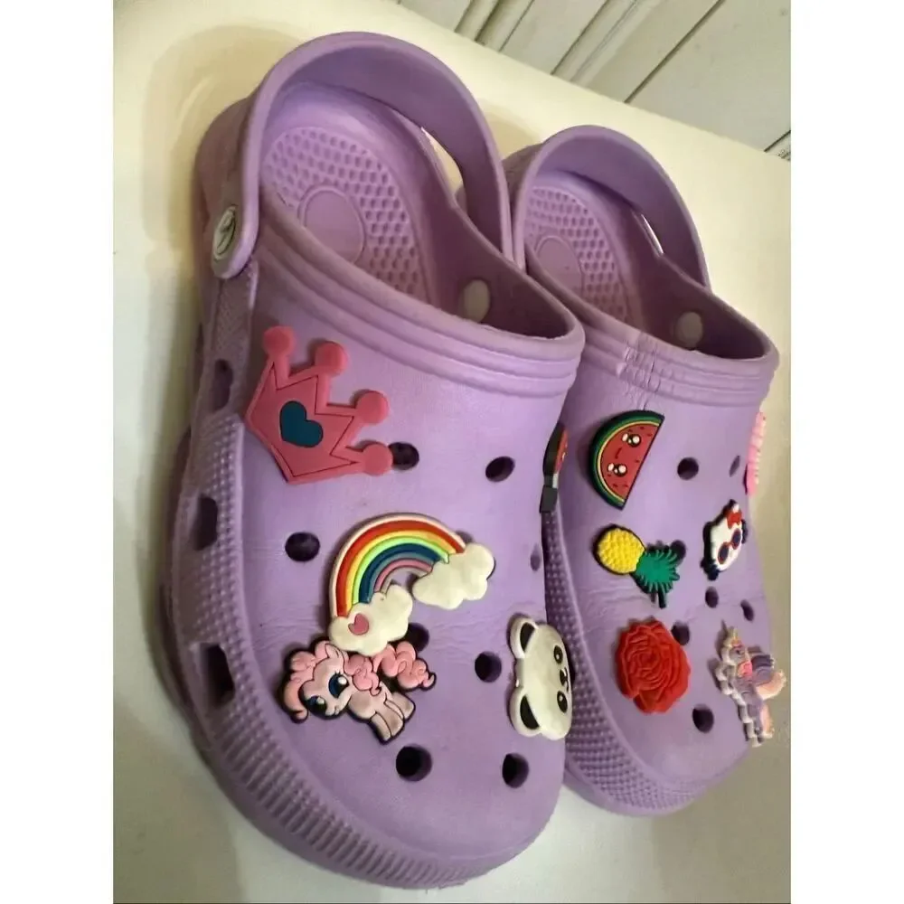 Crocs Big Girls Jibbitz Charms Classic Clog Sandals Purple Size 34